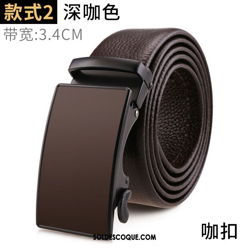 Ceinture Homme Cuir De Vache Boucle Automatique Noir Jeunesse Cuir Véritable Soldes