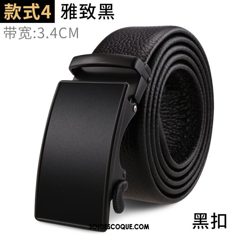 Ceinture Homme Cuir De Vache Boucle Automatique Noir Jeunesse Cuir Véritable Soldes