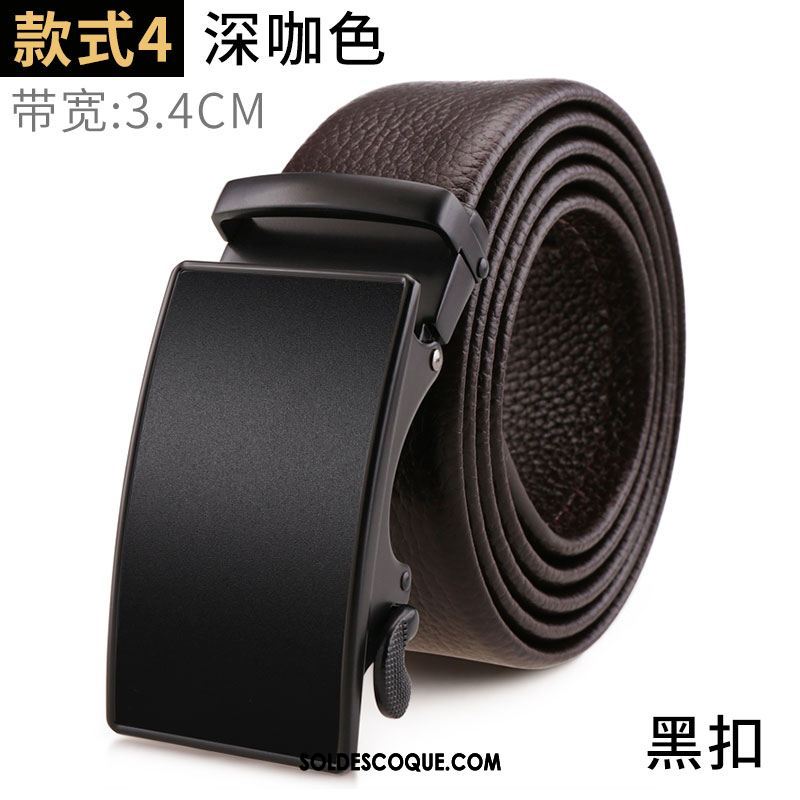 Ceinture Homme Cuir De Vache Boucle Automatique Noir Jeunesse Cuir Véritable Soldes