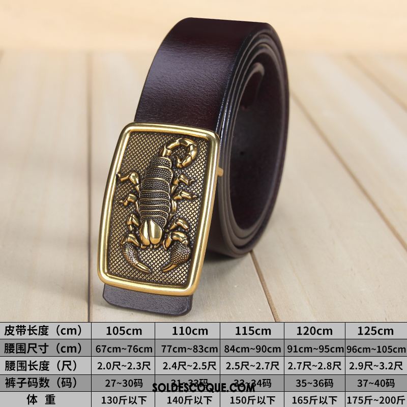 Ceinture Homme Cuir De Vache Rétro Cuir Véritable Noir Jeunesse Pas Cher