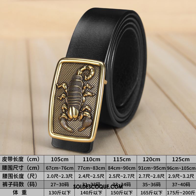 Ceinture Homme Cuir De Vache Rétro Cuir Véritable Noir Jeunesse Pas Cher