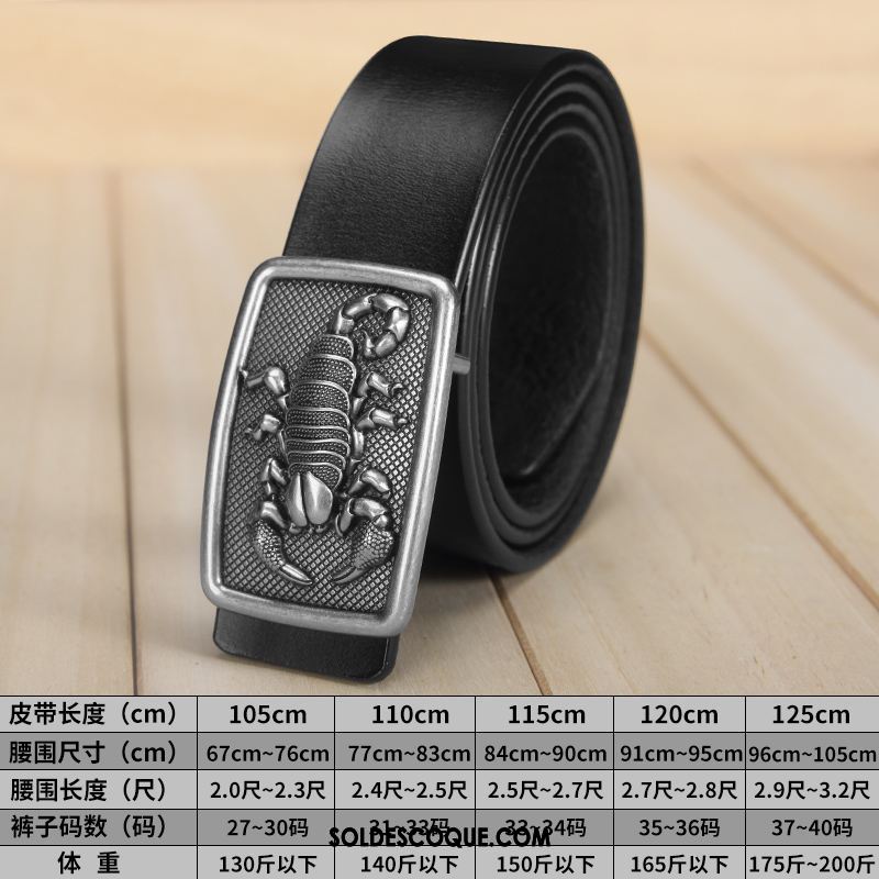 Ceinture Homme Cuir De Vache Rétro Cuir Véritable Noir Jeunesse Pas Cher