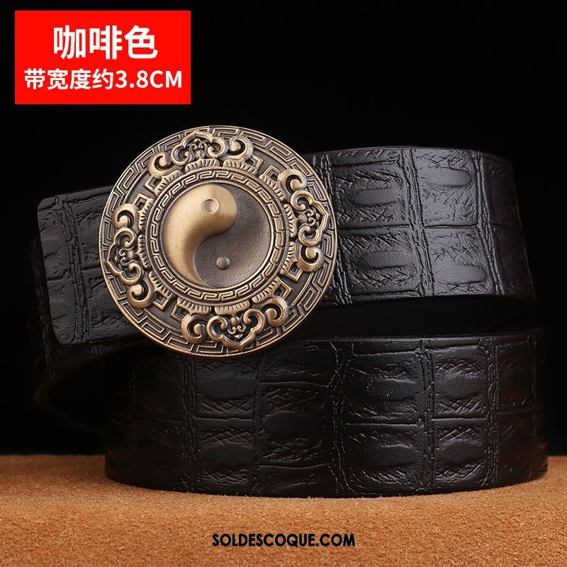 Ceinture Homme Cuir De Vache Âge Moyen Loisir Lisse Crocodile Modèle En Ligne