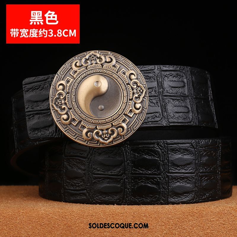 Ceinture Homme Cuir De Vache Âge Moyen Loisir Lisse Crocodile Modèle En Ligne