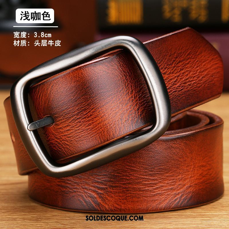 Ceinture Homme Cuir Véritable Couche De Tête Rétro Boucle Cuir De Vache Pas Cher