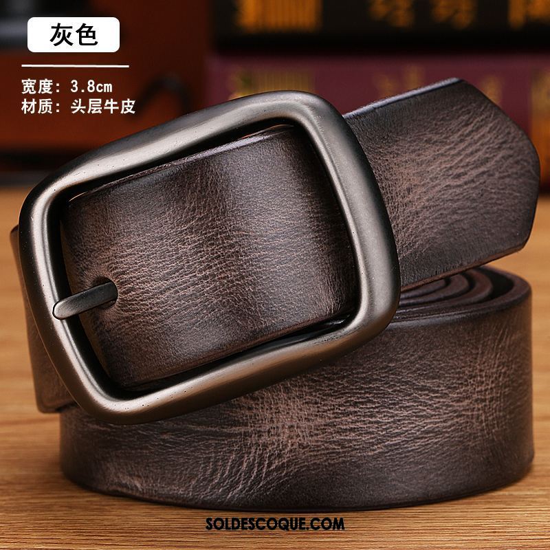 Ceinture Homme Cuir Véritable Couche De Tête Rétro Boucle Cuir De Vache Pas Cher