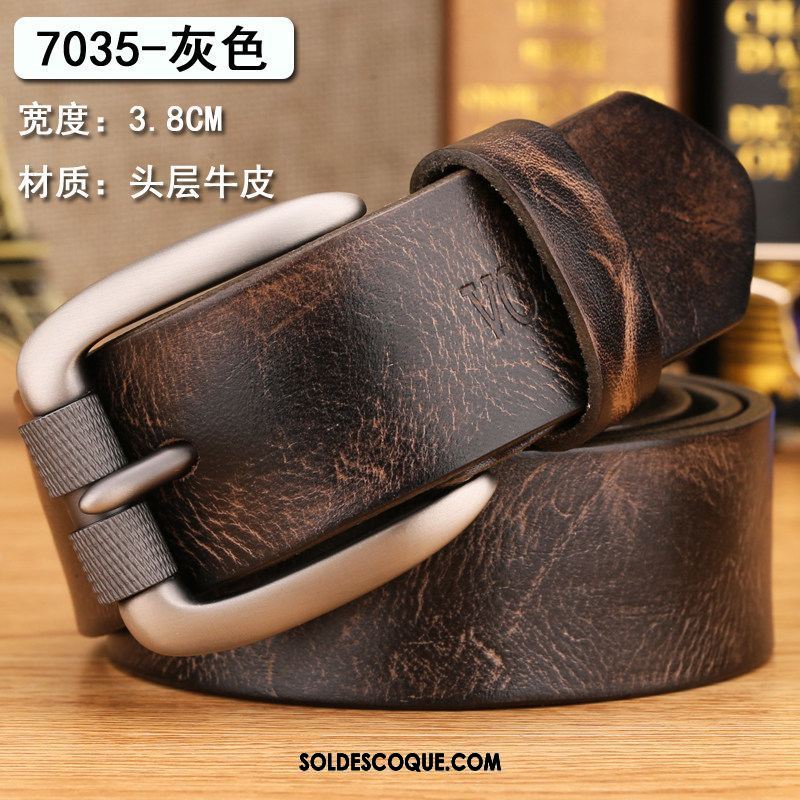 Ceinture Homme Cuir Véritable Couche De Tête Rétro Boucle Cuir De Vache Pas Cher