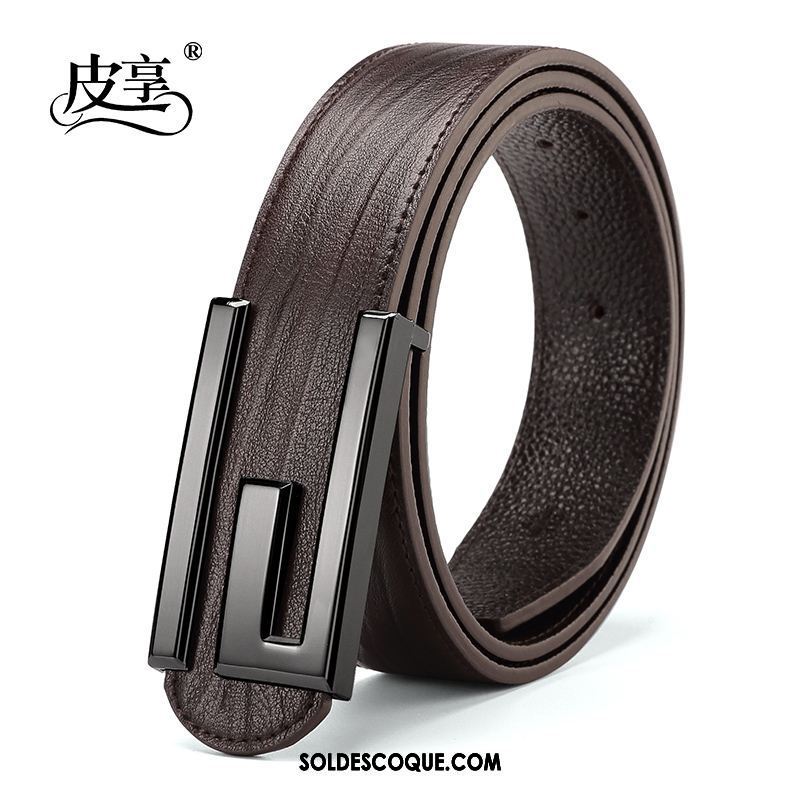 Ceinture Homme Cuir Véritable Lisse Loisir Lettre All-match En Ligne