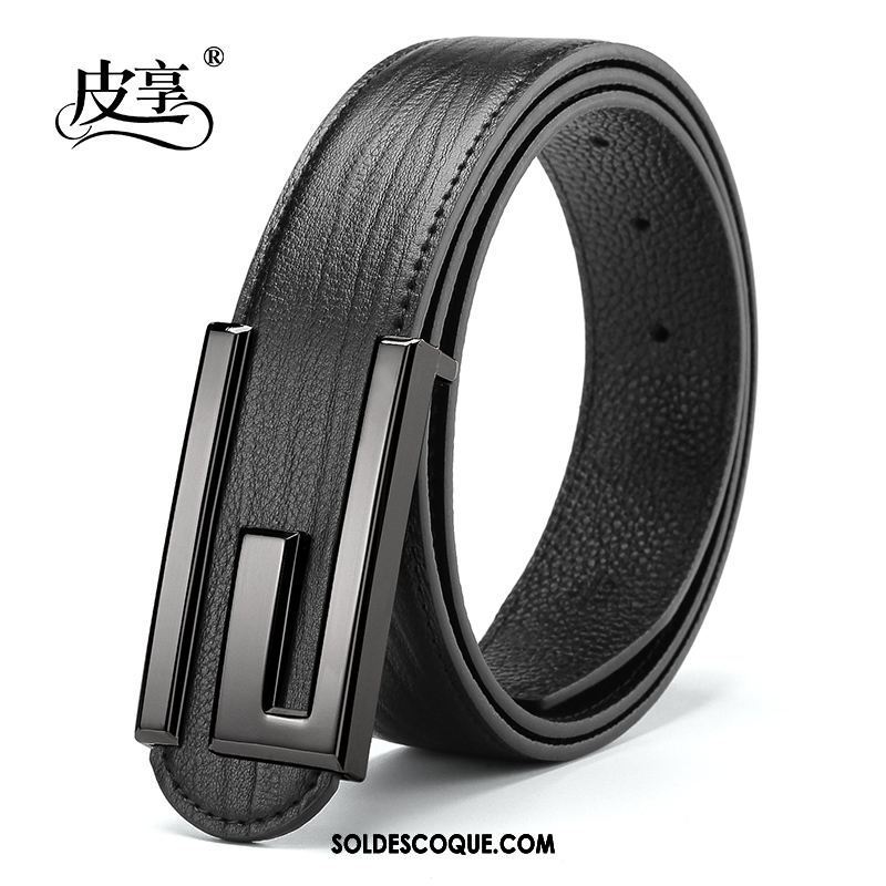 Ceinture Homme Cuir Véritable Lisse Loisir Lettre All-match En Ligne