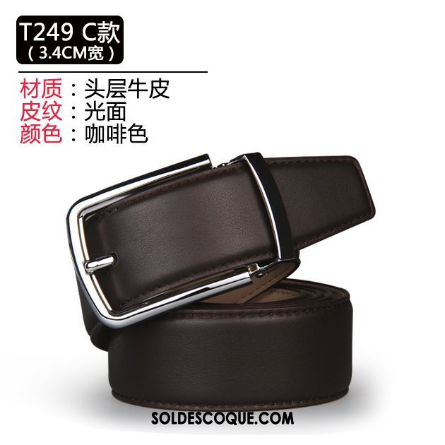 Ceinture Homme Cuir Véritable Loisir Couche De Tête Entreprise Noir Pas Cher