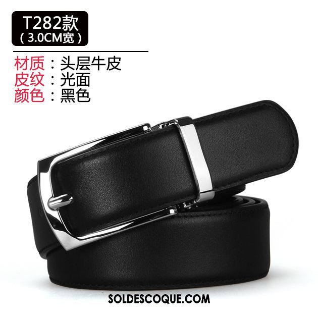 Ceinture Homme Cuir Véritable Loisir Couche De Tête Entreprise Noir Pas Cher