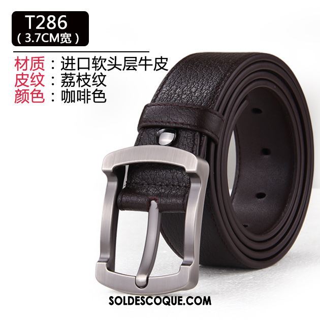 Ceinture Homme Cuir Véritable Loisir Couche De Tête Entreprise Noir Pas Cher