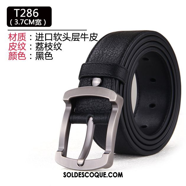 Ceinture Homme Cuir Véritable Loisir Couche De Tête Entreprise Noir Pas Cher