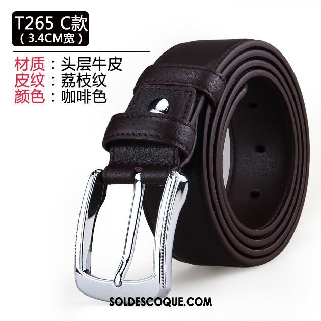 Ceinture Homme Cuir Véritable Loisir Couche De Tête Entreprise Noir Pas Cher