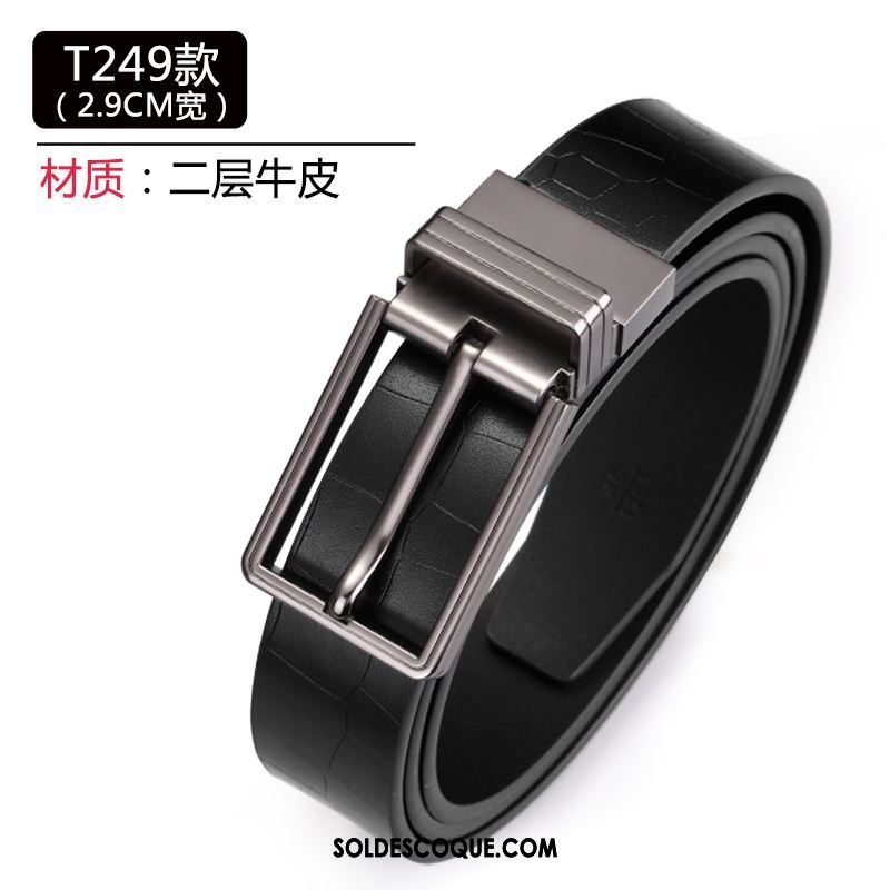 Ceinture Homme Cuir Véritable Loisir Couche De Tête Entreprise Noir Pas Cher