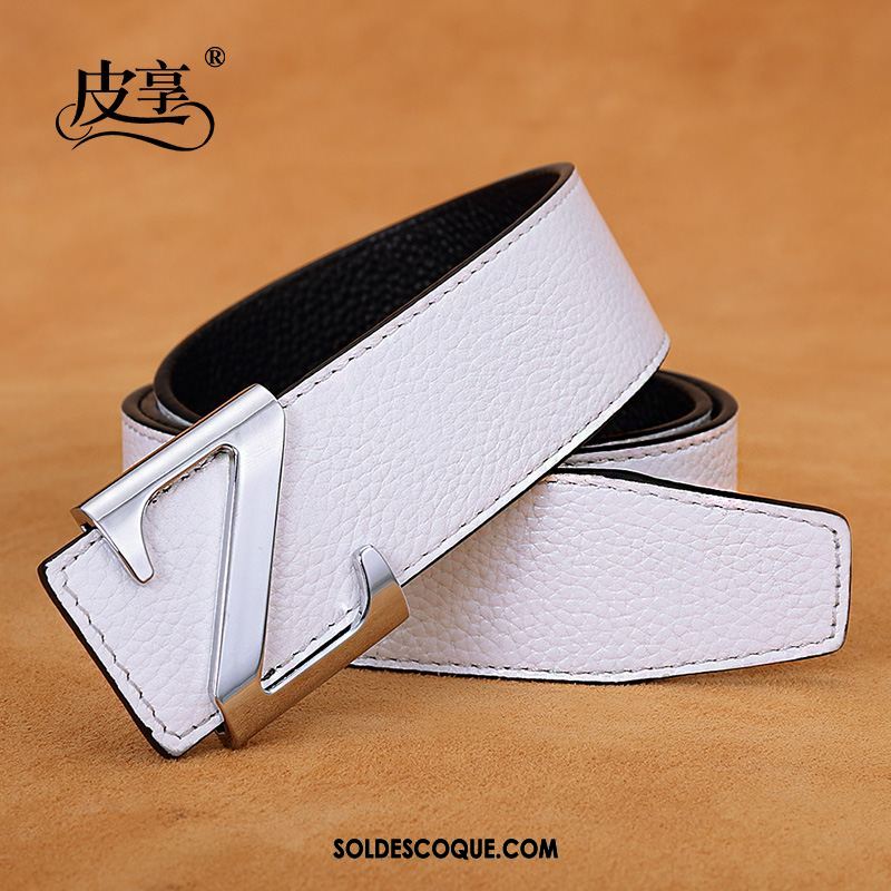 Ceinture Homme Cuir Véritable Mode Bleu Foncé Lisse Loisir Pas Cher