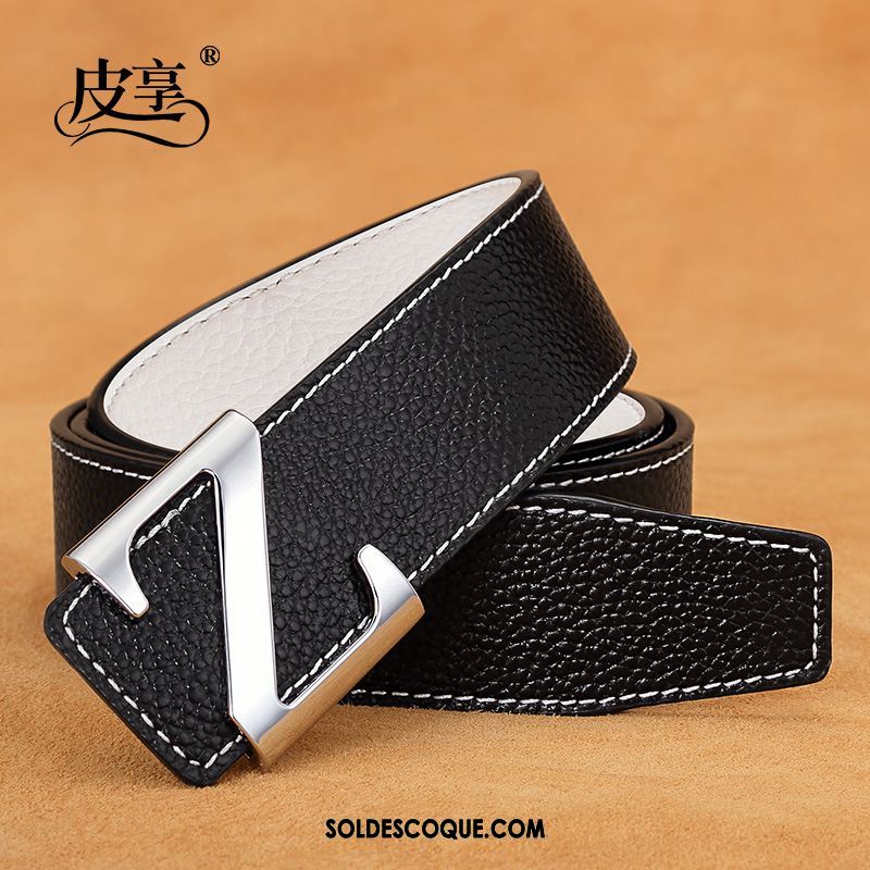 Ceinture Homme Cuir Véritable Mode Bleu Foncé Lisse Loisir Pas Cher