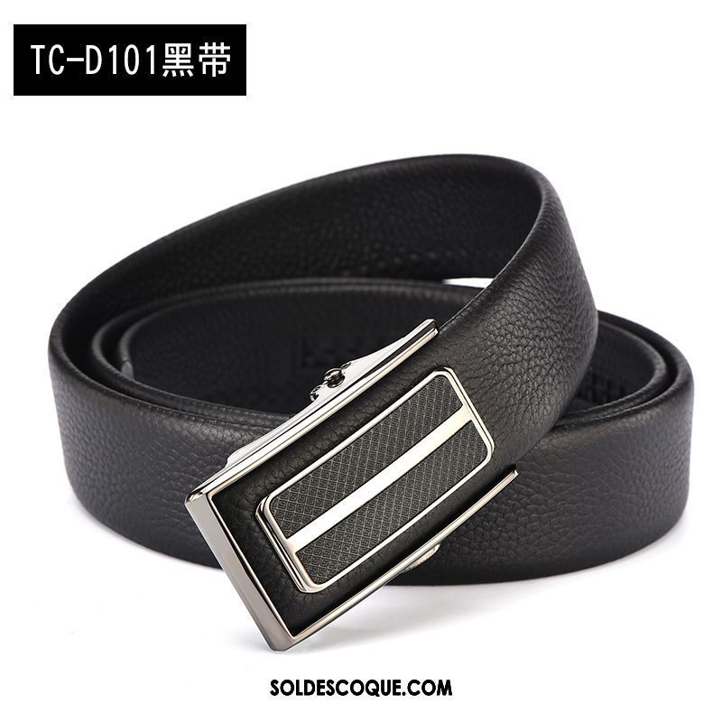 Ceinture Homme Entreprise Noir Boucle Automatique Cuir De Vache Cuir Véritable France