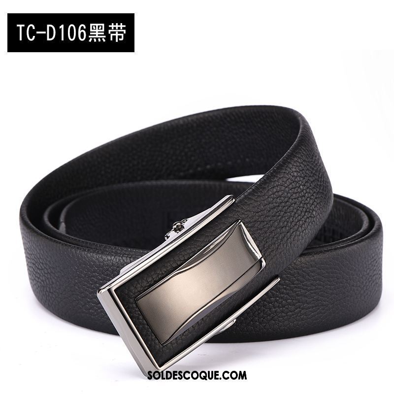 Ceinture Homme Entreprise Noir Boucle Automatique Cuir De Vache Cuir Véritable France