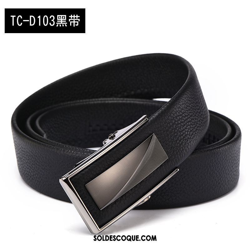 Ceinture Homme Entreprise Noir Boucle Automatique Cuir De Vache Cuir Véritable France