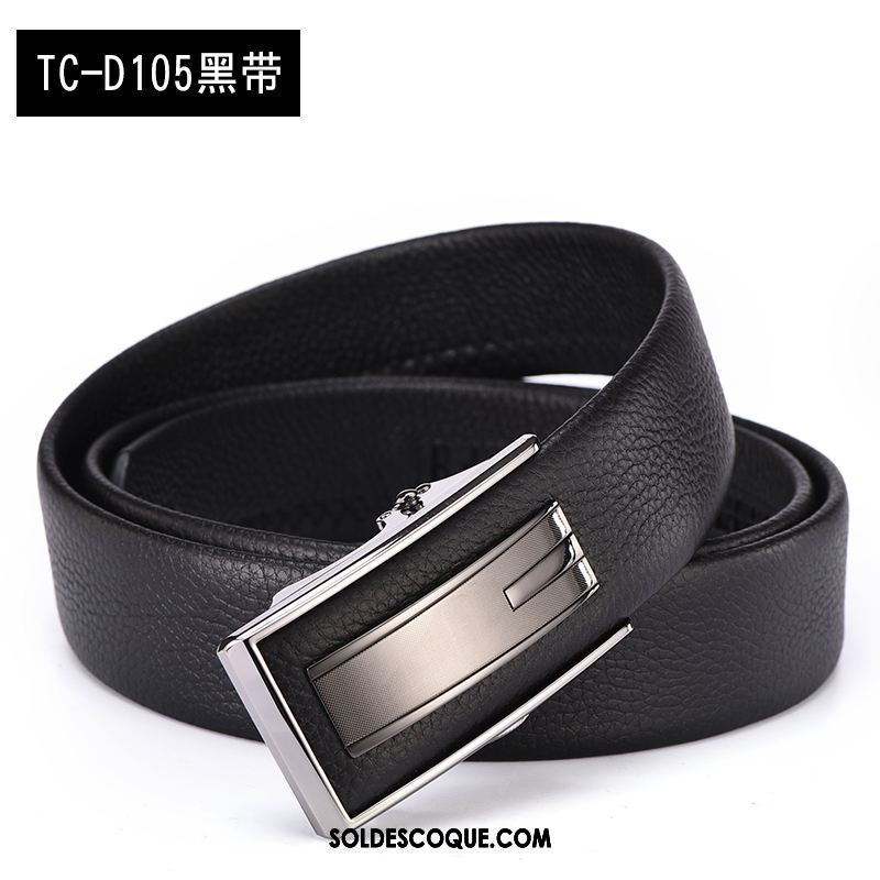 Ceinture Homme Entreprise Noir Boucle Automatique Cuir De Vache Cuir Véritable France