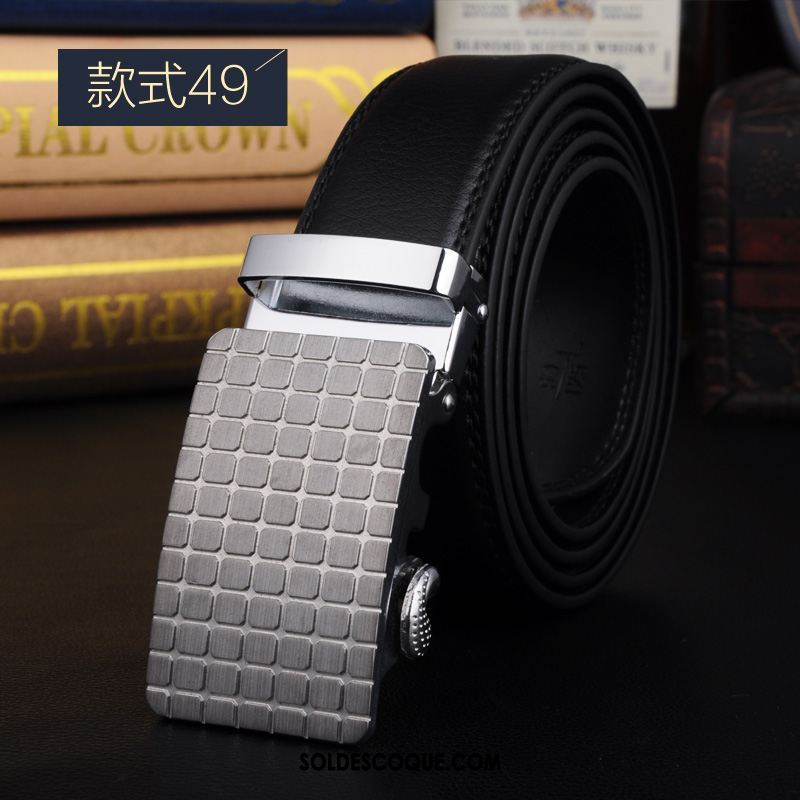 Ceinture Homme Jeunesse Cuir De Vache Noir Simple Boucle Automatique En Vente