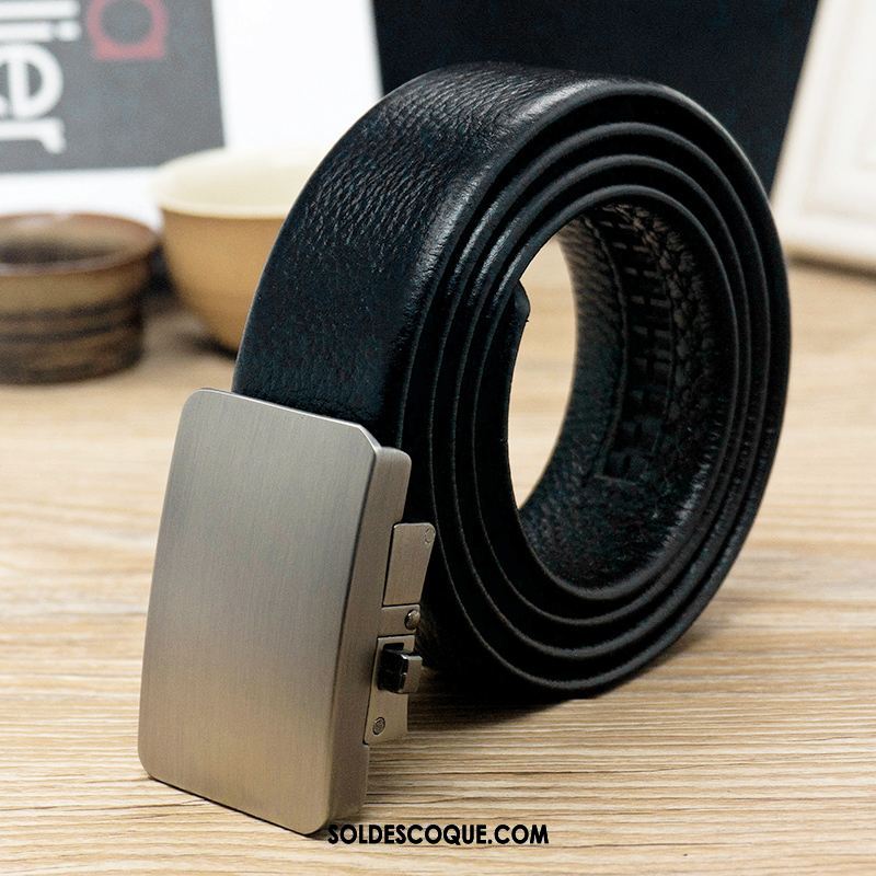 Ceinture Homme Jeunesse Cuir Véritable Couche De Tête Boucle Automatique Cuir De Vache France