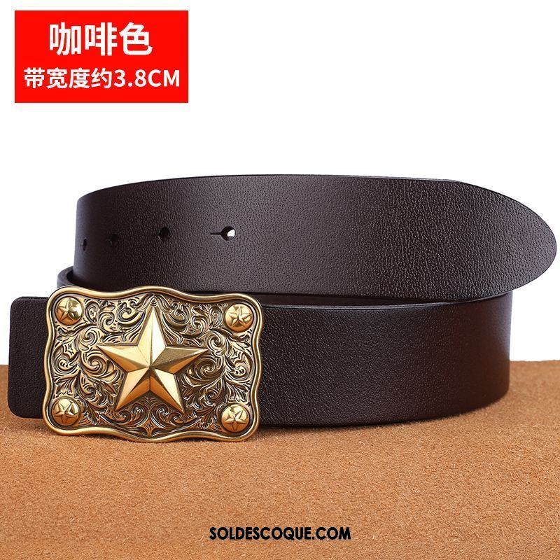 Ceinture Homme Loisir Couche De Tête Lisse Cuir De Vache Âge Moyen Pas Cher