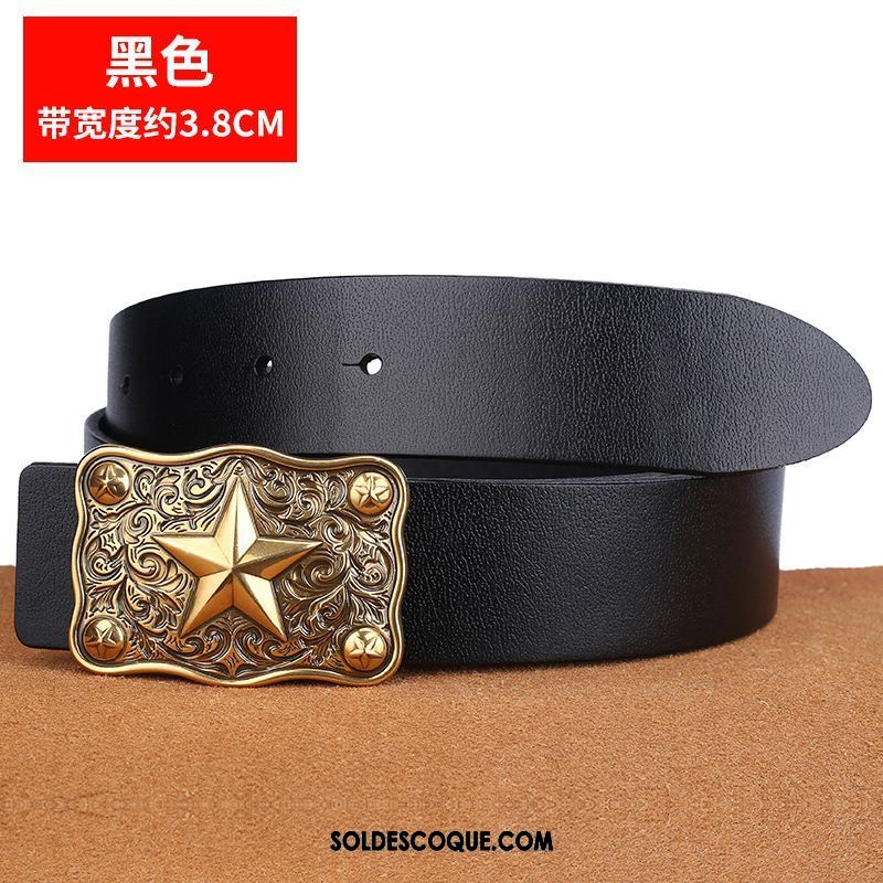 Ceinture Homme Loisir Couche De Tête Lisse Cuir De Vache Âge Moyen Pas Cher