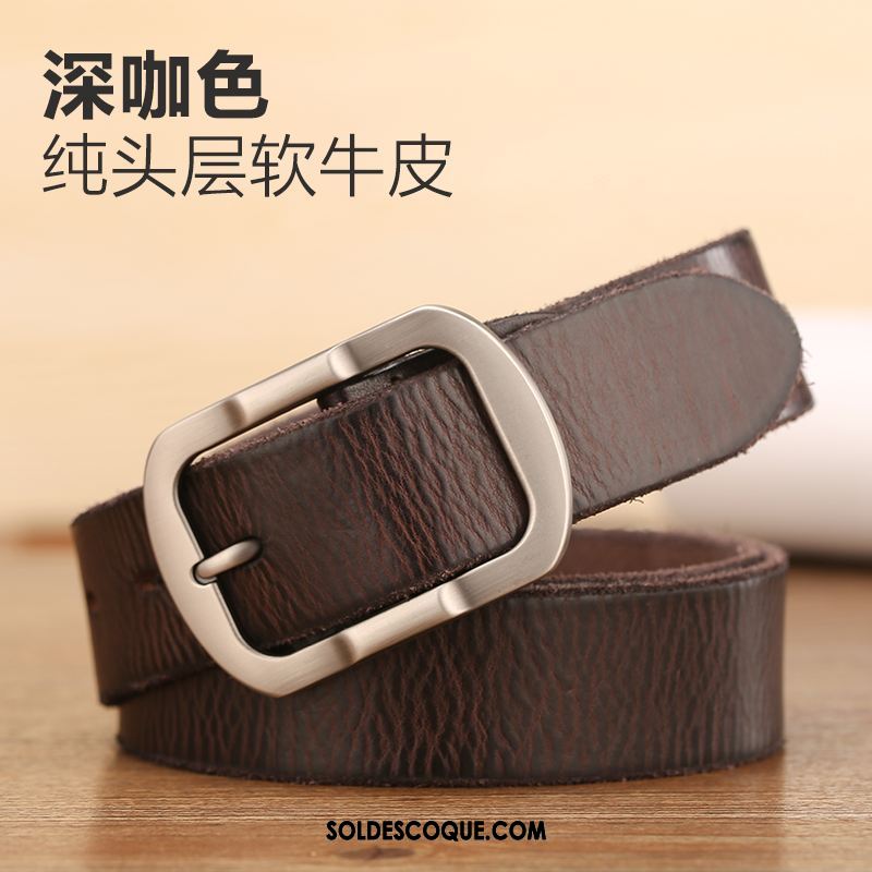 Ceinture Homme Loisir Cuir De Vache Boucle Couche De Tête Pure En Ligne