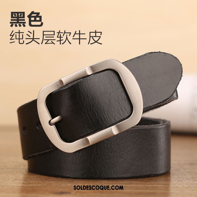 Ceinture Homme Loisir Cuir De Vache Boucle Couche De Tête Pure En Ligne