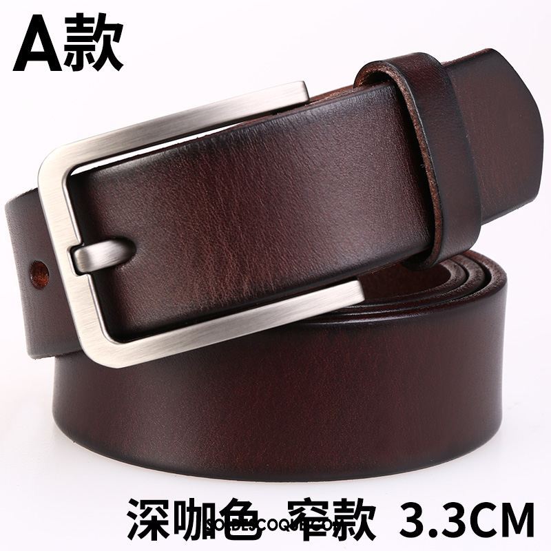 Ceinture Homme Loisir Jeans Étroit Couche De Tête Cuir Véritable Pas Cher