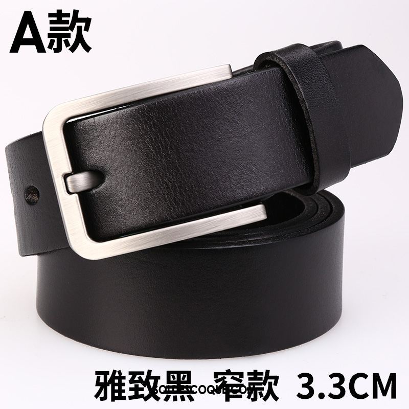 Ceinture Homme Loisir Jeans Étroit Couche De Tête Cuir Véritable Pas Cher