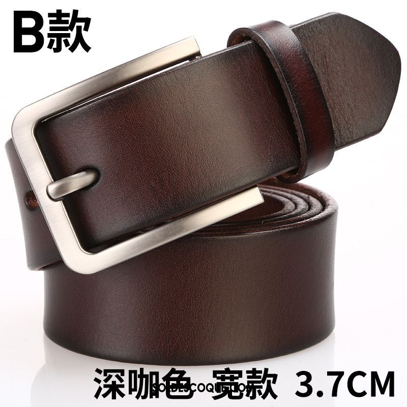 Ceinture Homme Loisir Jeans Étroit Couche De Tête Cuir Véritable Pas Cher