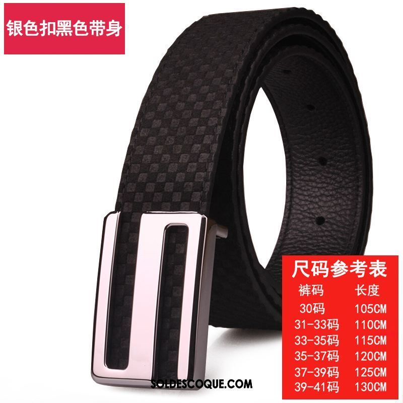 Ceinture Homme Loisir Lettre Entreprise Cuir De Vache Noir Soldes