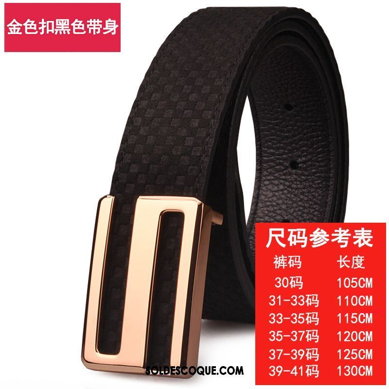 Ceinture Homme Loisir Lettre Entreprise Cuir De Vache Noir Soldes