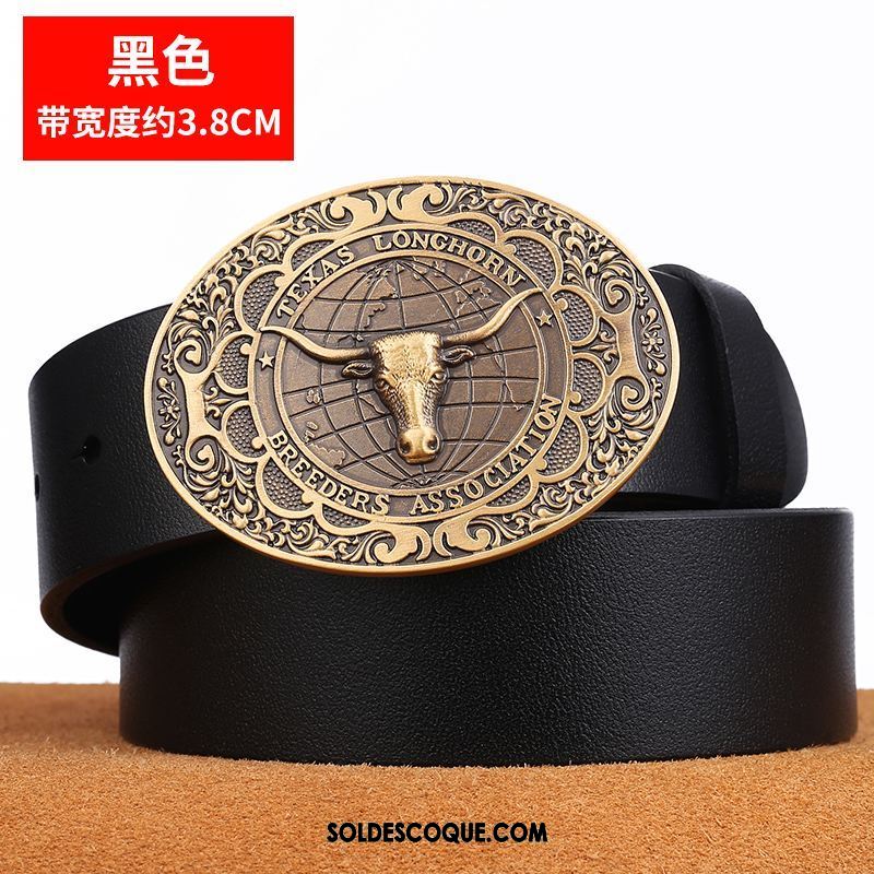 Ceinture Homme Loisir Tendance Cuir De Vache Couche De Tête Denim En Vente