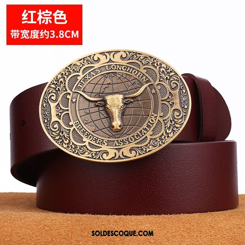 Ceinture Homme Loisir Tendance Cuir De Vache Couche De Tête Denim En Vente