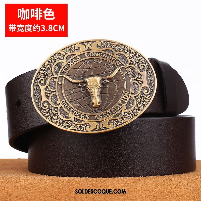 Ceinture Homme Loisir Tendance Cuir De Vache Couche De Tête Denim En Vente