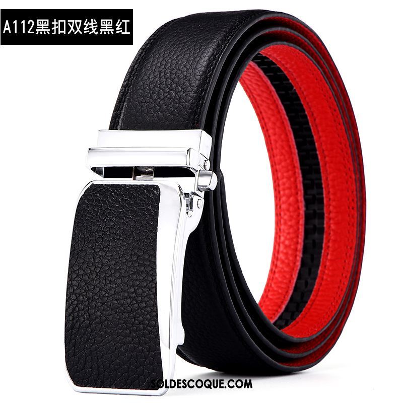 Ceinture Homme Marier Boucle Automatique Cuir De Vache Rouge Cuir Véritable Pas Cher