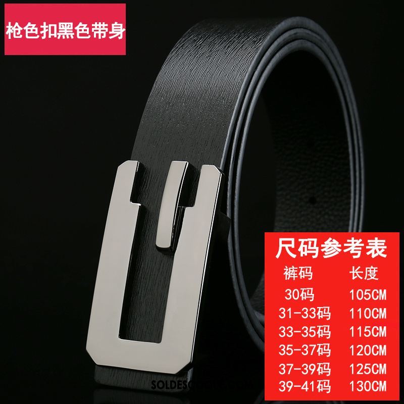 Ceinture Homme Noir Loisir Tendance Couche De Tête Pure Pas Cher