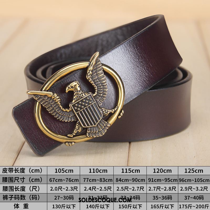 Ceinture Homme Noir Rétro Lisse Milieu Cuir Véritable Pas Cher