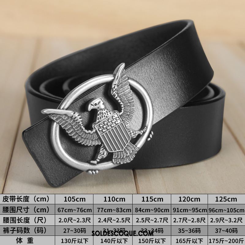 Ceinture Homme Noir Rétro Lisse Milieu Cuir Véritable Pas Cher