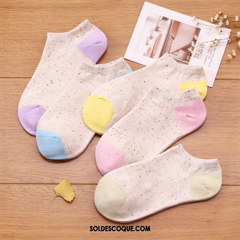 Chaussette Femme Multicolore Blanc Chaussette Basse Coupée Bouche Peu Profonde Blanc Pur Pas Cher