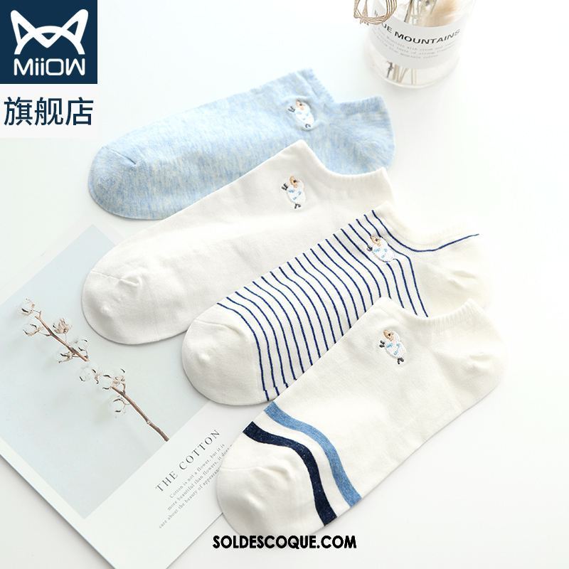 Chaussette Femme Respirant Bouche Peu Profonde Chaussettes En Coton Rose Section Mince Pas Cher