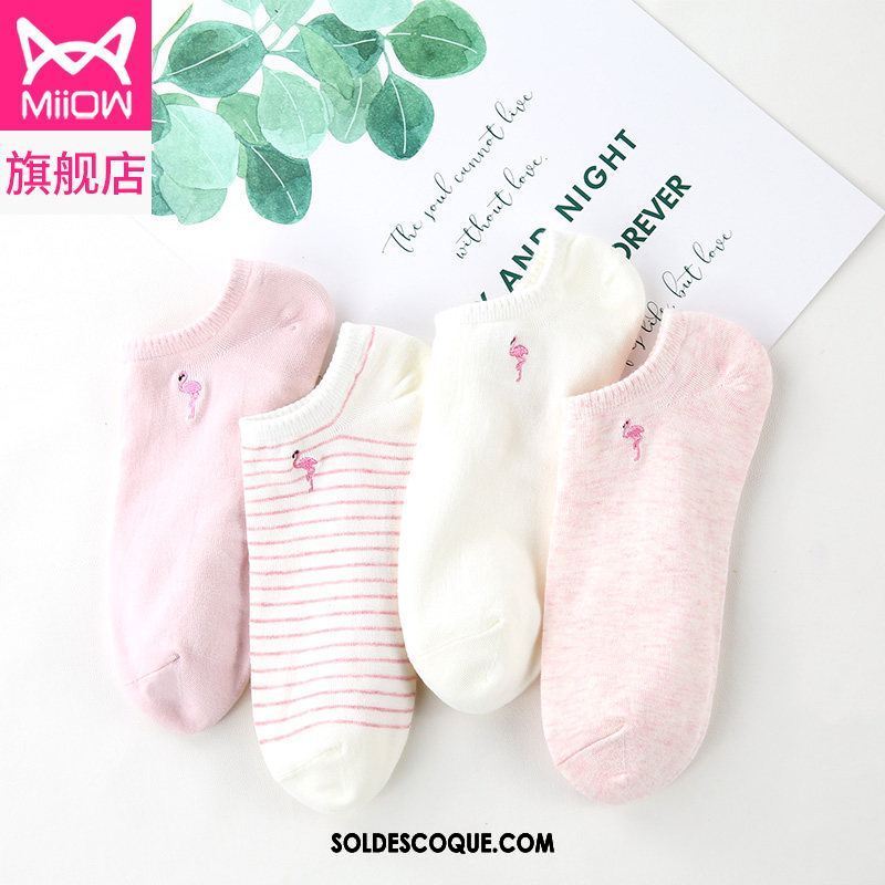 Chaussette Femme Respirant Bouche Peu Profonde Chaussettes En Coton Rose Section Mince Pas Cher