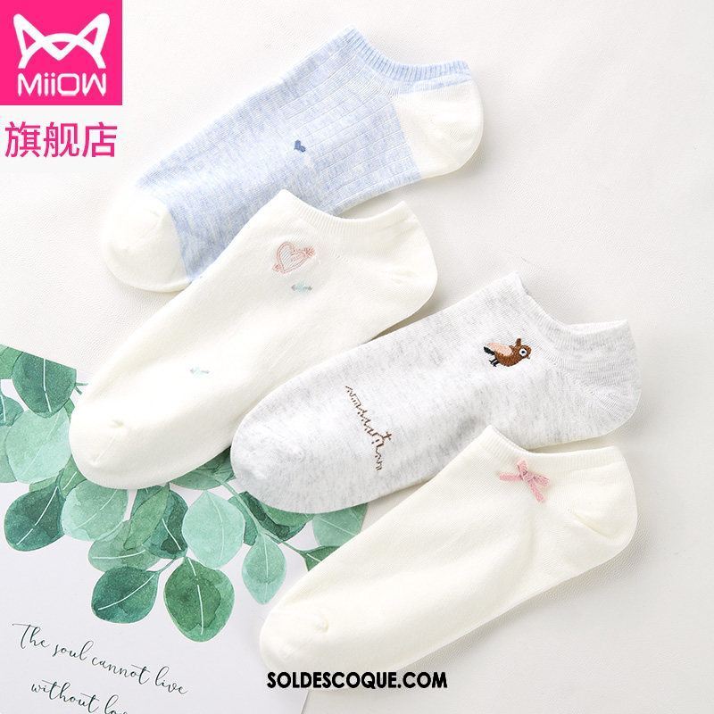 Chaussette Femme Respirant Bouche Peu Profonde Chaussettes En Coton Rose Section Mince Pas Cher