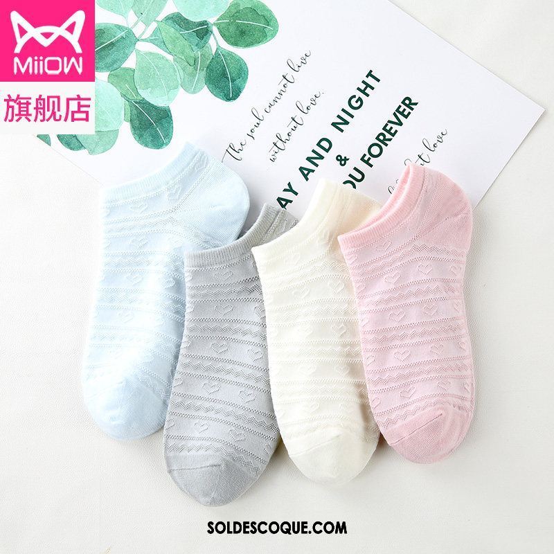 Chaussette Femme Respirant Bouche Peu Profonde Chaussettes En Coton Rose Section Mince Pas Cher