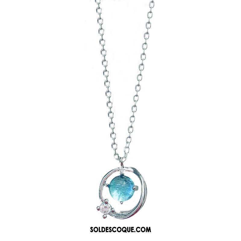 Collier Femme Argenté Frais Bleu Pas Cher