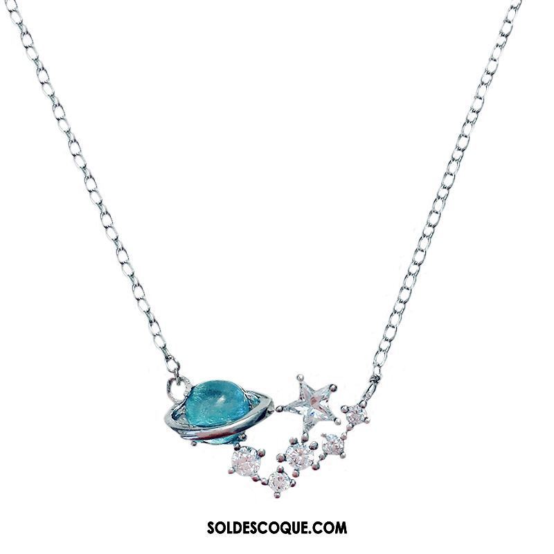 Collier Femme Argenté Frais Bleu Pas Cher